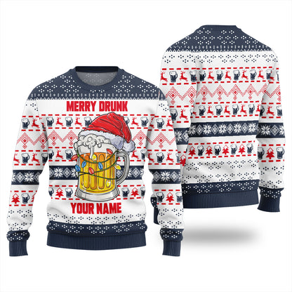 Merry Drunk Custom Name Christmas Sweater For Beer Lovers