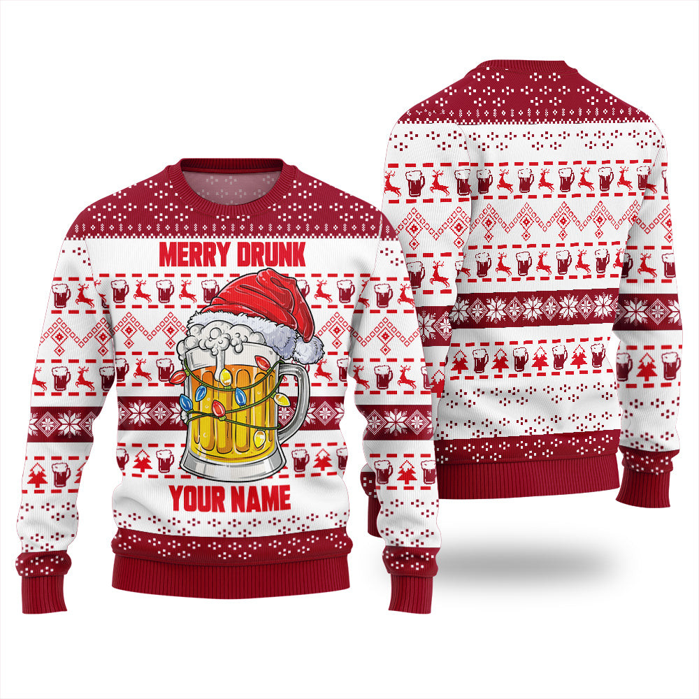 Merry Drunk Custom Name Christmas Sweater For Beer Lovers