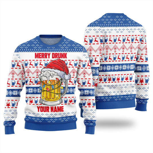 Merry Drunk Custom Name Christmas Sweater For Beer Lovers