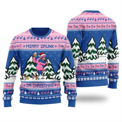 Flamingo Merry Drunk I'm Christmas Ugly Christmas Sweater For Men