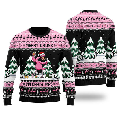 Merry Drunk I'm Christmas Flamingo Ugly Sweater