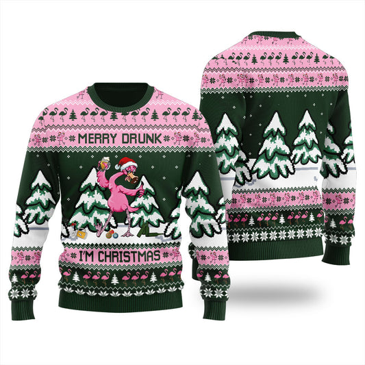Merry Drunk I'm Christmas Flamingo Ugly Sweater