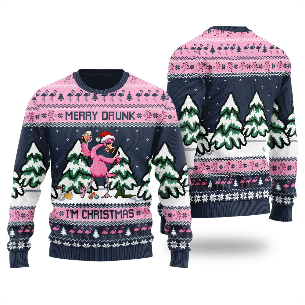 Flamingo Drunk Christmas Ugly Sweater For Women