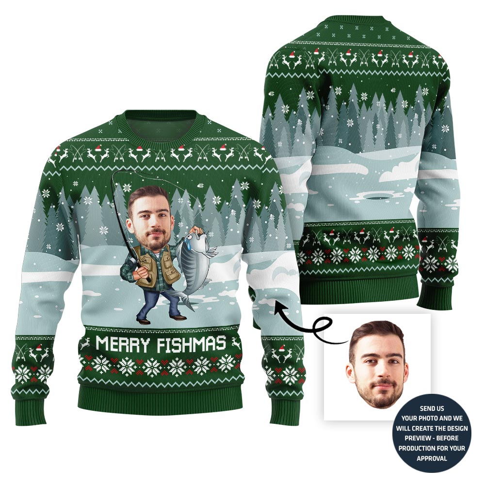 Merry Fishmas Custom Face Ugly Xmas Sweater
