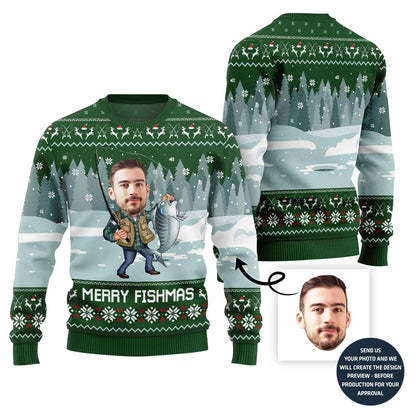 Merry Fishmas Custom Face Ugly Xmas Sweater