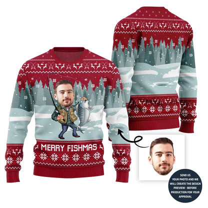 Merry Fishmas Custom Face Ugly Xmas Sweater