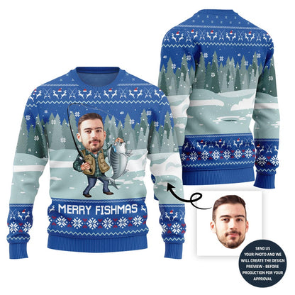 Merry Fishmas Custom Face Ugly Xmas Sweater