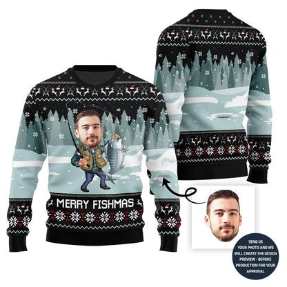 Merry Fishmas Custom Face Ugly Xmas Sweater
