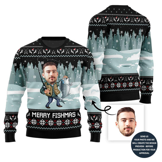 Merry Fishmas Custom Face Ugly Xmas Sweater