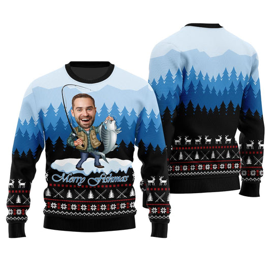 Merry Fishmas Custom Face Ugly Sweater