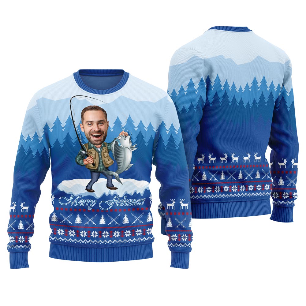 Merry Fishmas Custom Face Ugly Sweater