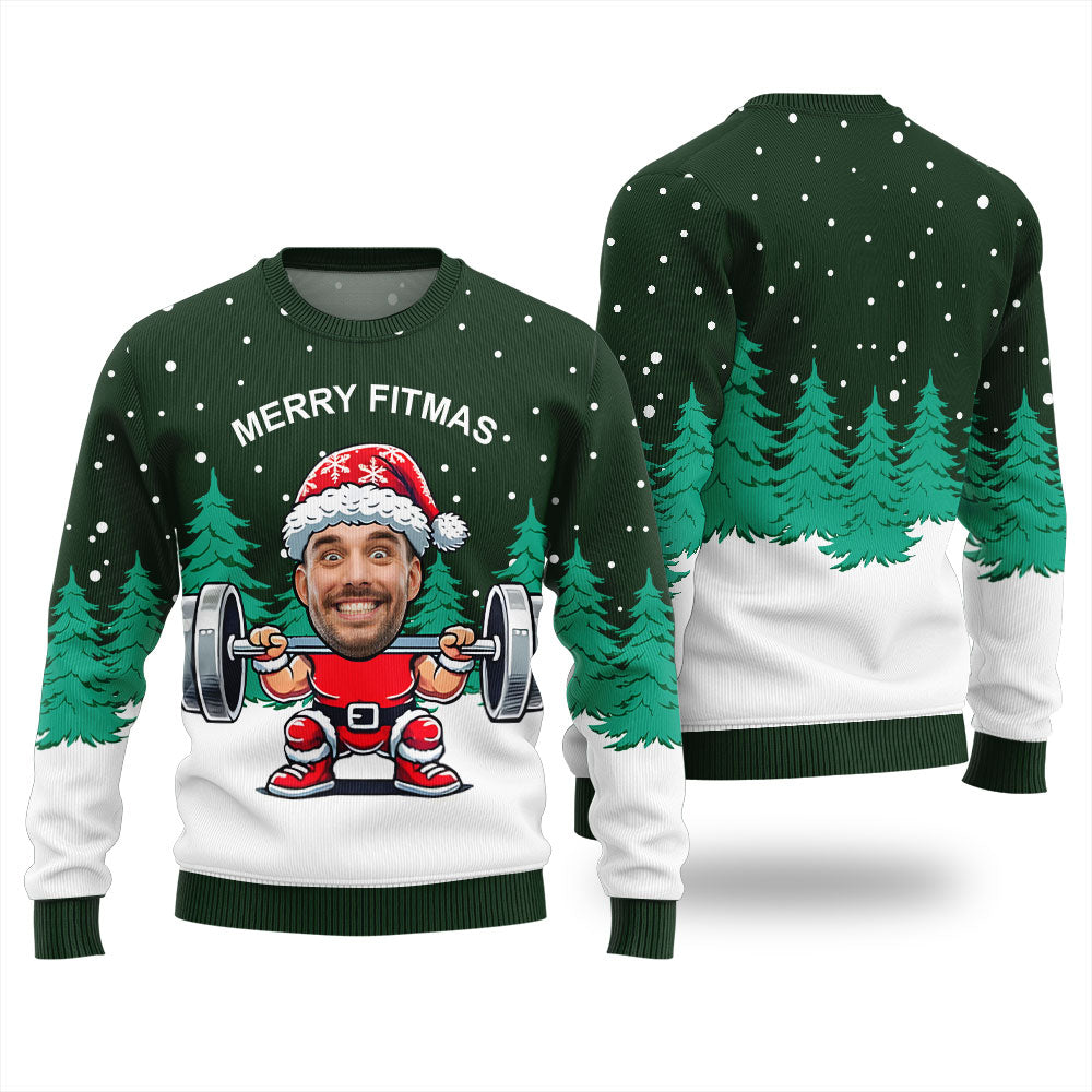 Merry Fitmas Custom Face Funny Santa Christmas Sweater Men