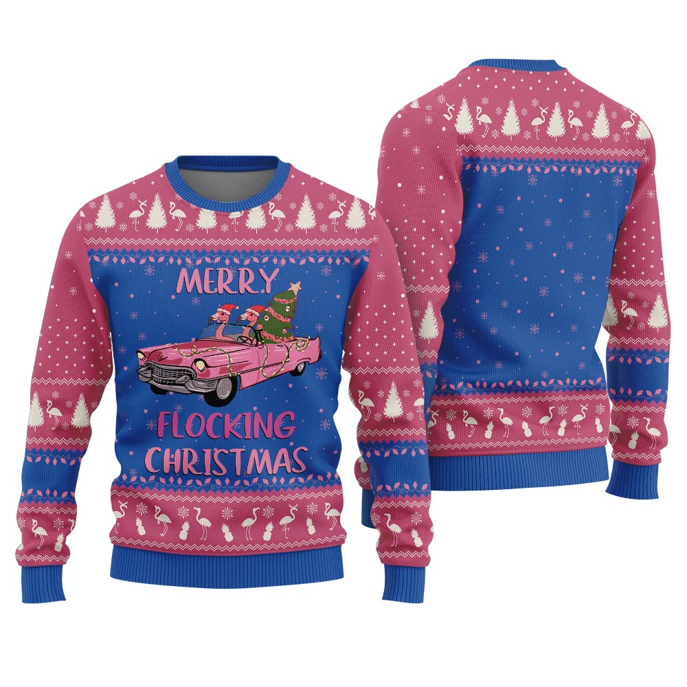 Merry Flocking Christmas Flamingo Funny Christmas Sweaters For Adults