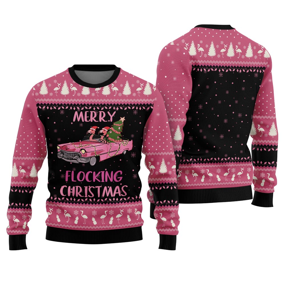 Merry Flocking Christmas Flamingo Funny Christmas Sweaters For Adults