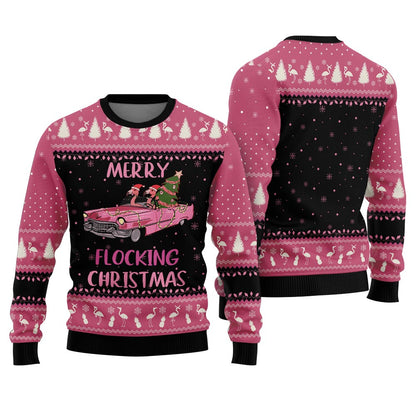 Merry Flocking Christmas Flamingo Funny Christmas Sweaters For Adults