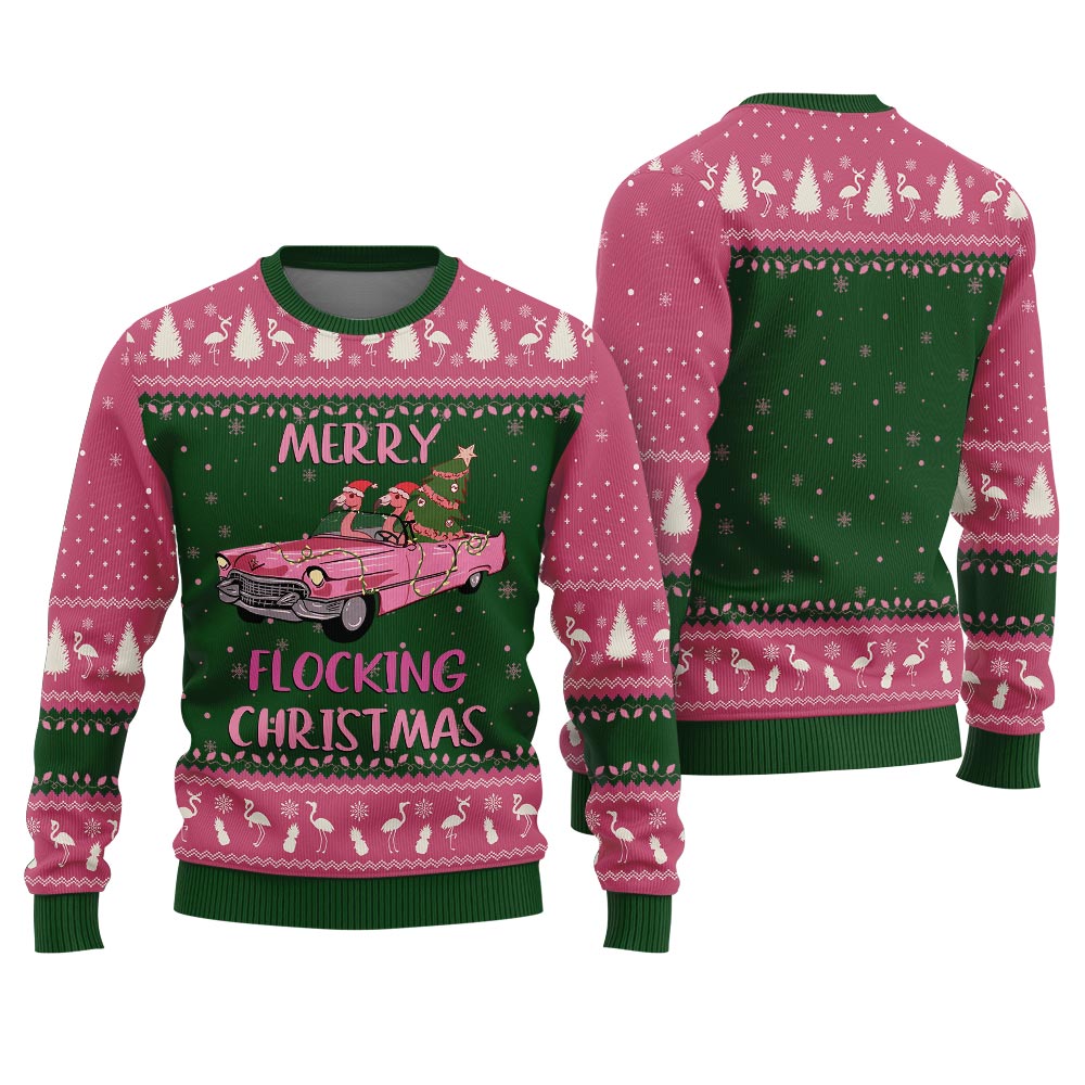 Merry Flocking Christmas Flamingo Funny Christmas Sweaters For Adults