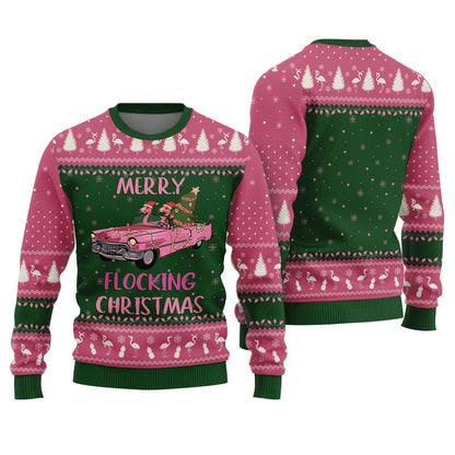 Merry Flocking Christmas Flamingo Funny Christmas Sweaters For Adults