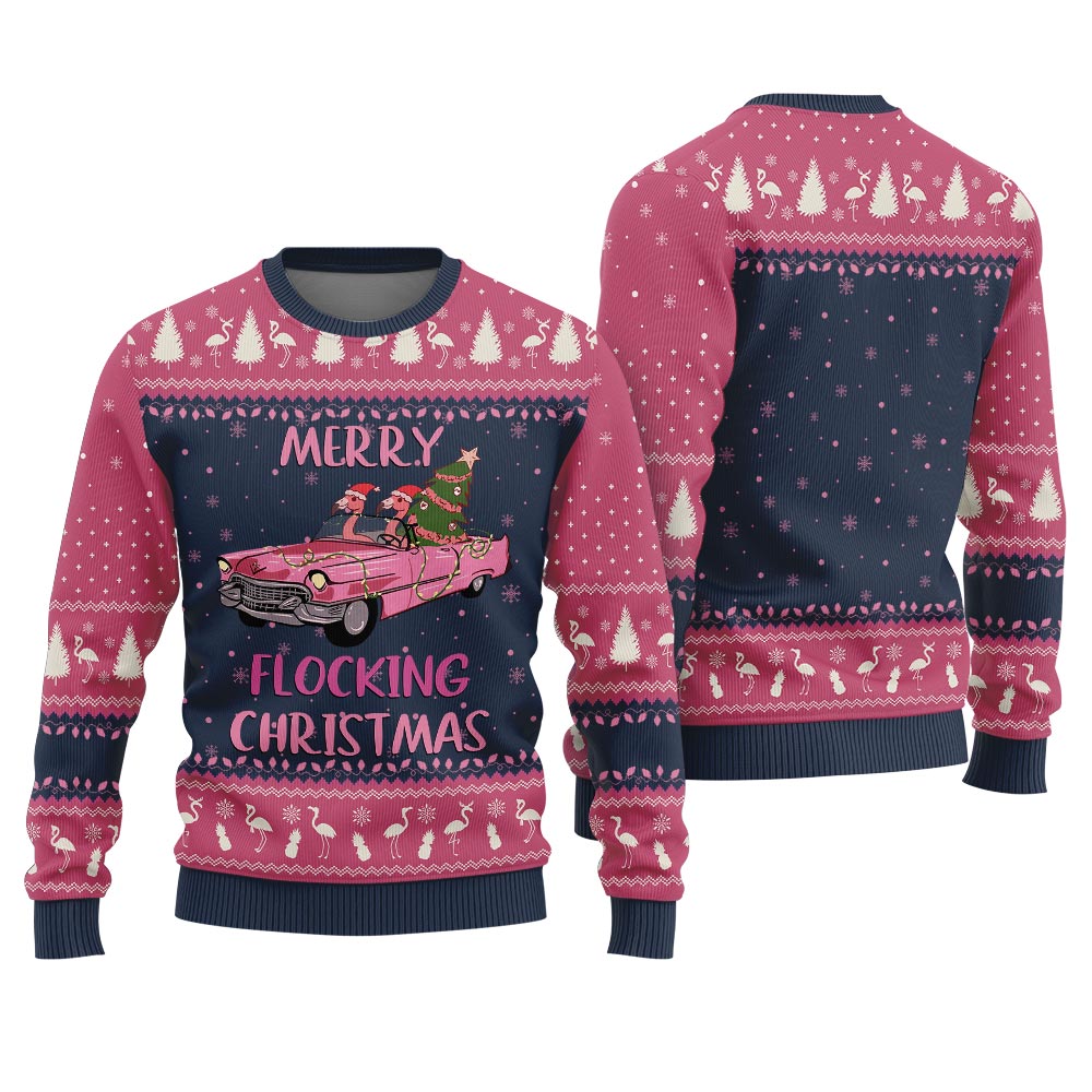 Merry Flocking Christmas Flamingo Funny Christmas Sweaters For Adults