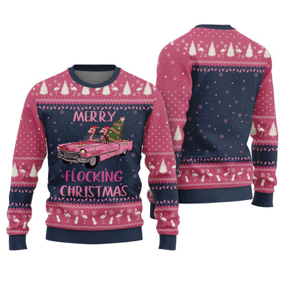 Merry Flocking Christmas Flamingo Funny Christmas Sweaters For Adults