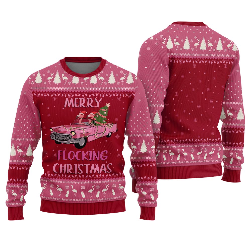 Merry Flocking Christmas Flamingo Funny Christmas Sweaters For Adults