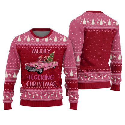 Merry Flocking Christmas Flamingo Funny Christmas Sweaters For Adults