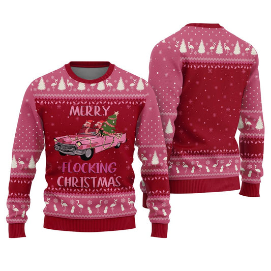 Merry Flocking Christmas Flamingo Funny Christmas Sweaters For Adults