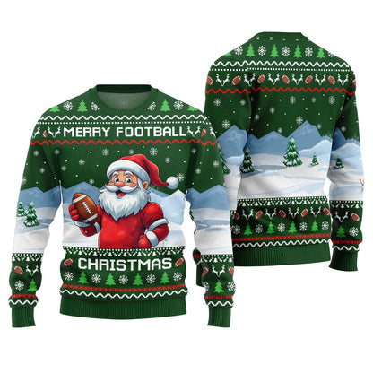 Merry Football Christmas Ugly Sweater With Santa