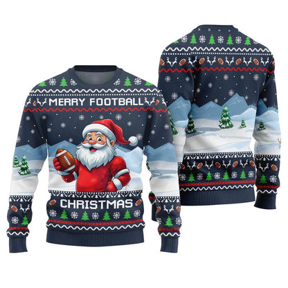 Merry Football Christmas Ugly Sweater With Santa