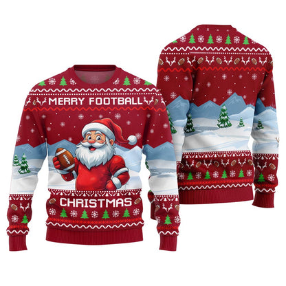 Merry Football Christmas Ugly Sweater With Santa