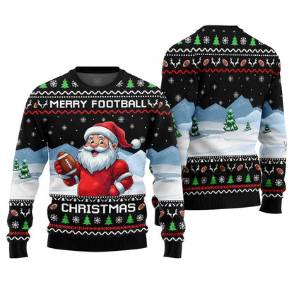 Merry Football Christmas Ugly Sweater With Santa