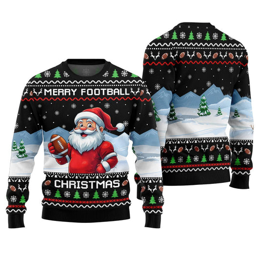 Merry Football Christmas Ugly Sweater With Santa