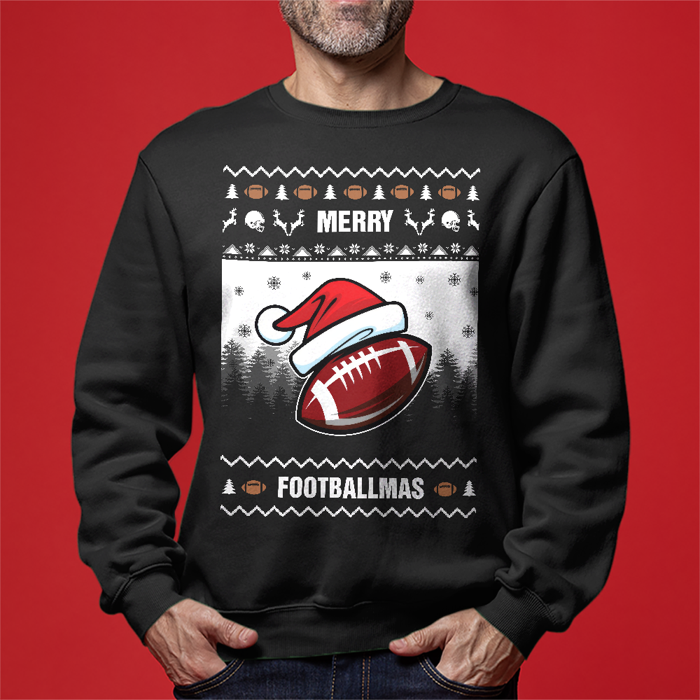 Merry Footballmas For Team Ugly Christmas Sweater Mens - Funny Ugly Christmas Sweater