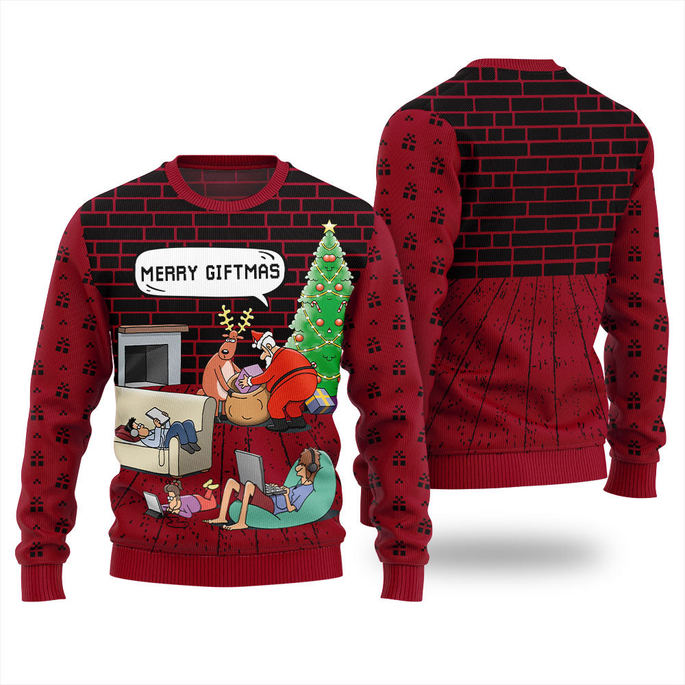 Merry Giftmas Funny Santa Christmas Sweater Women