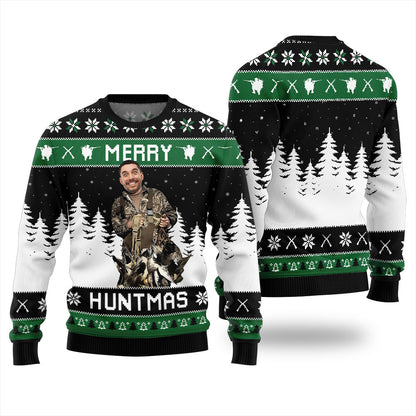 Merry Huntmas Personalized Face Ugly Xmas Sweater