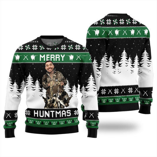 Merry Huntmas Personalized Face Ugly Xmas Sweater
