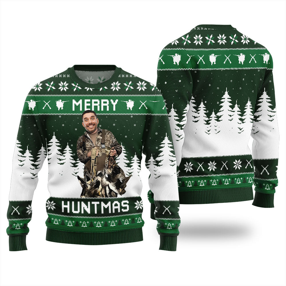 Merry Huntmas Personalized Face Ugly Xmas Sweater