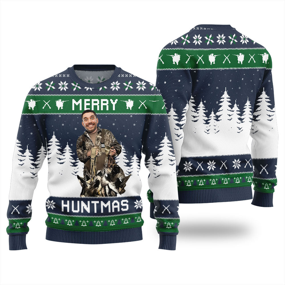 Merry Huntmas Personalized Face Ugly Xmas Sweater