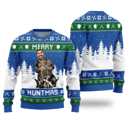 Merry Huntmas Personalized Face Ugly Xmas Sweater