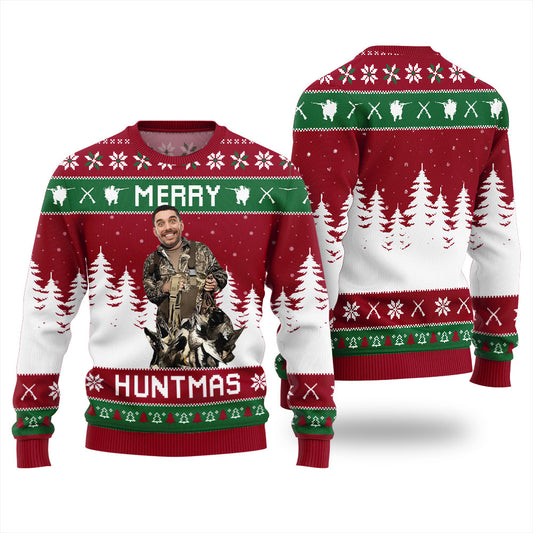 Merry Huntmas Personalized Face Ugly Xmas Sweater