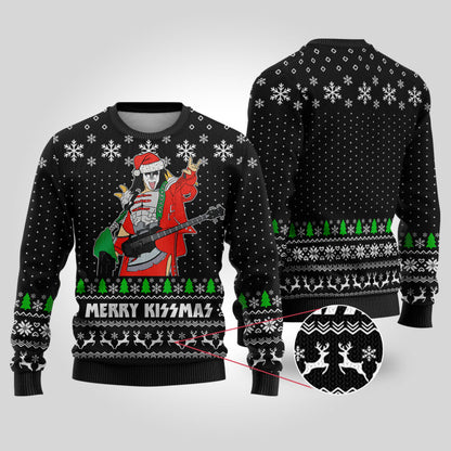 Merry Kissmas Funny Ugly Christmas Sweater Black