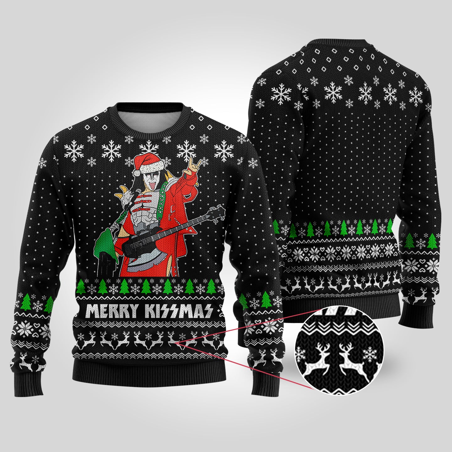 Merry Kissmas Funny Ugly Christmas Sweater Black