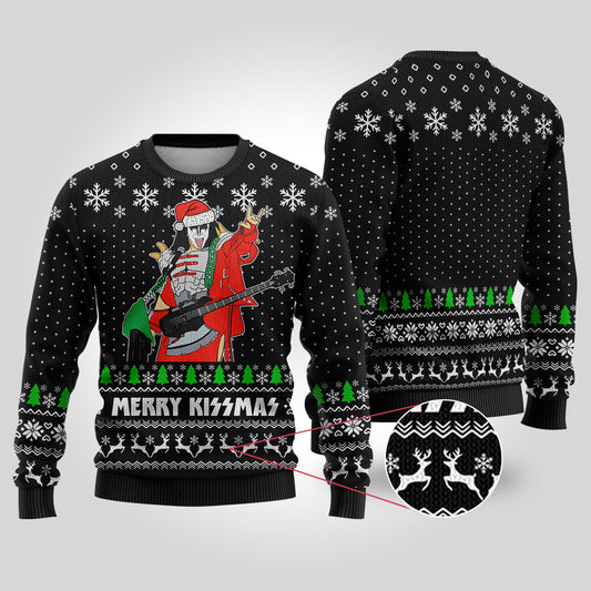 Merry Kissmas Funny Ugly Christmas Sweater Black