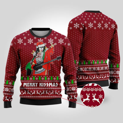 Merry Kissmas Funny Ugly Christmas Sweater Cardinal Red
