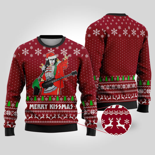 Merry Kissmas Funny Ugly Christmas Sweater Cardinal Red