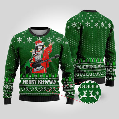 Merry Kissmas Funny Ugly Christmas Sweater Forest Green