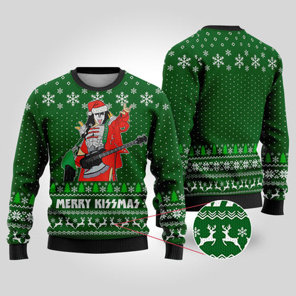 Merry Kissmas Funny Ugly Christmas Sweater Forest Green