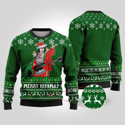 Merry Kissmas Funny Ugly Christmas Sweater Forest Green