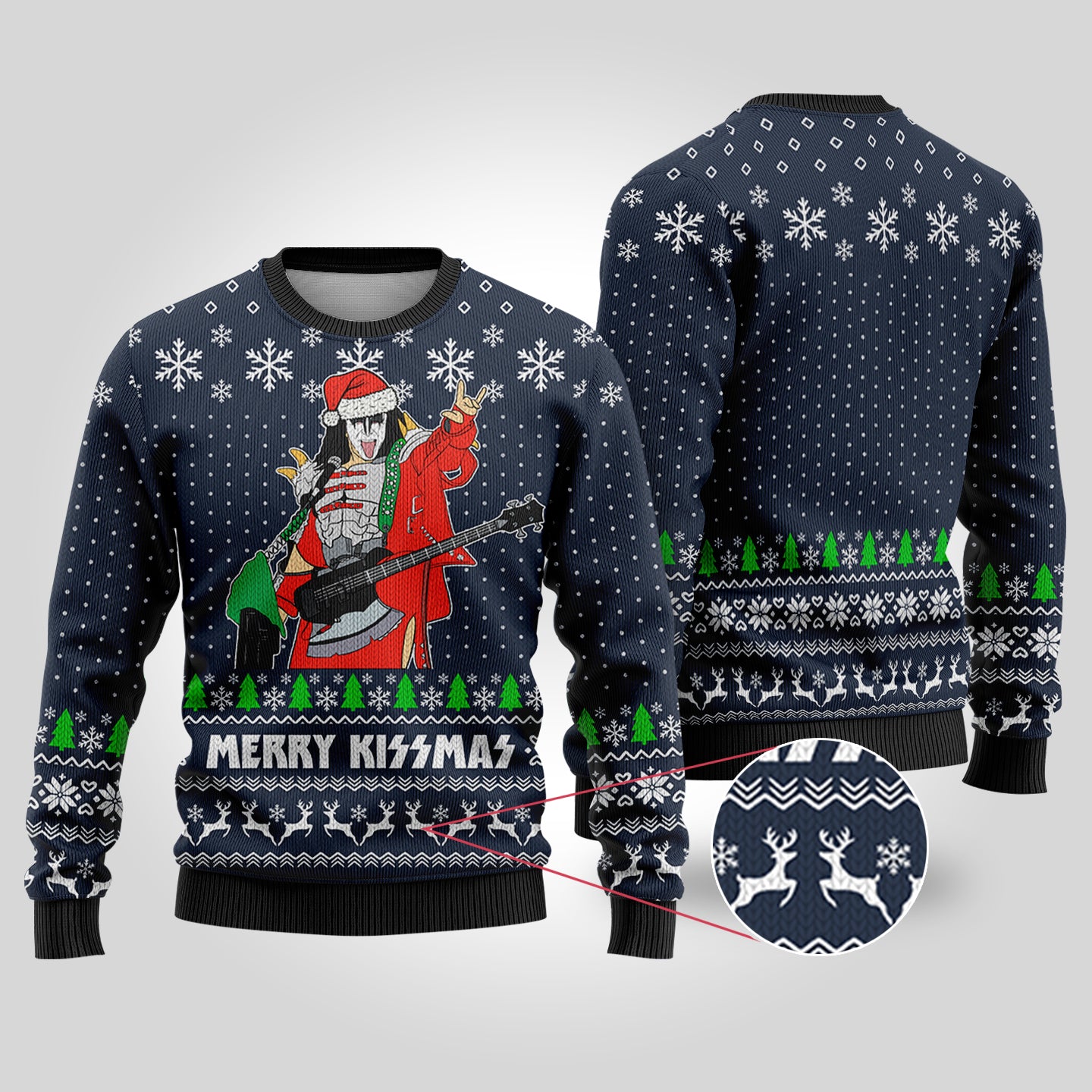 Merry Kissmas Funny Ugly Christmas Sweater Navy