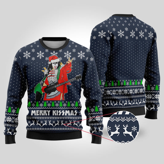Merry Kissmas Funny Ugly Christmas Sweater Navy