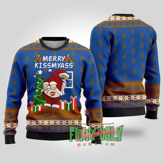 Merry Kissmyass Naughty LGBT Santa Sweater Royal